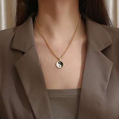 Stainless Steel Enamel Yin Yang Pendant Necklaces for Women VV9279-1-1