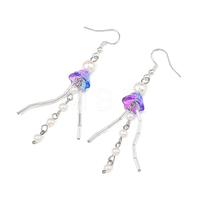 Shell Pearl & Glass Dangle Earrings EJEW-JE07528-1