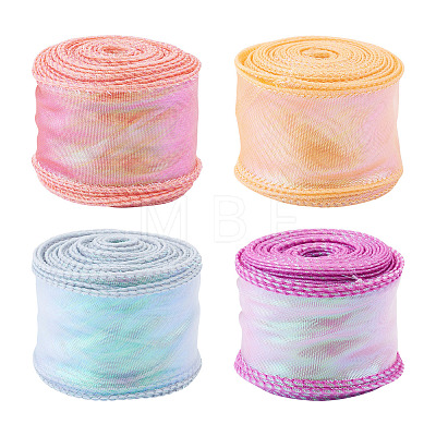 4 Rolls 4 Colors Polyester Iridescent Ribbon OCOR-TA0004-10-1