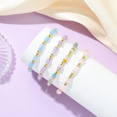 Dyed Natural White Jade & Brass Beaded Bracelets for Women BJEW-JB13678-1