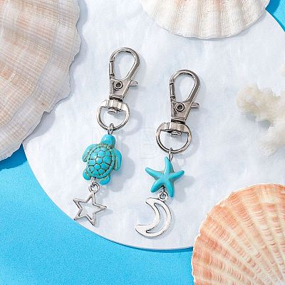 20Pcs Starfish Turtle Synthetic Turquoise Pendant Decorations HJEW-CP0001-43A-1