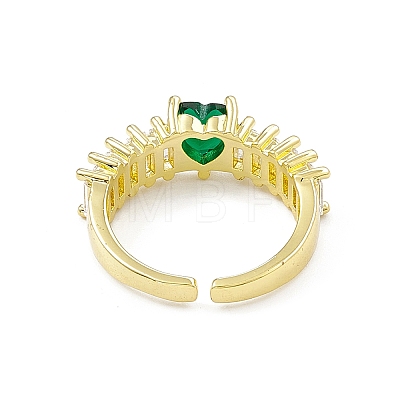 Green Cubic Zirconia Heart Open Cuff Ring RJEW-I091-04G-1