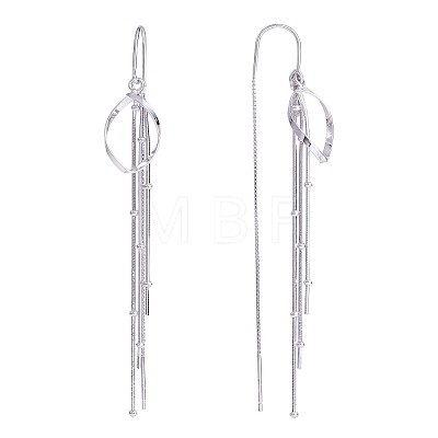 Anti-Tarnish Rhodium Plated 925 Sterling Silver Teardrop with Chain Tassel Dangle Earrings JE1044A-1