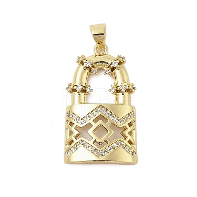 Lock Shape Rack Plating Brass Micro Pave Cubic Zirconia Pendants KK-Z074-38G-1