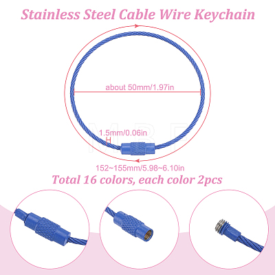 SUNNYCLUE 32Pcs 16 Colors Baking Paint Stainless Steel Cable Wire Keychain AJEW-SC0002-21-1