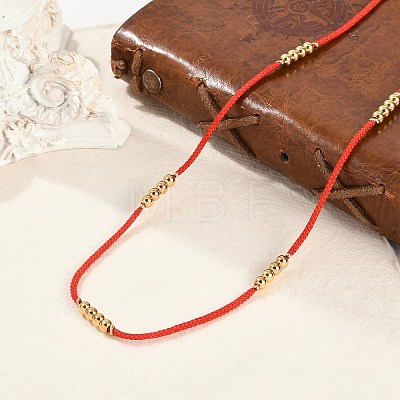 Ion Plating(IP) 304 Stainless Steel Round Beaded Nylon Cord Necklaces for Women NJEW-P320-15G-02-1