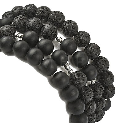 4Pcs 4 Style Natural Lava Rock & Black Agate & Hematite Beaded Stretch Bracelets Set BJEW-JB09508-1