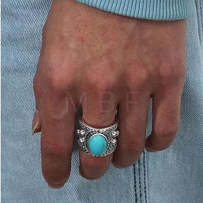 Adjustable Zinc Alloy with Synthetic Turquoise Cuff Rings CJ8951-2-1