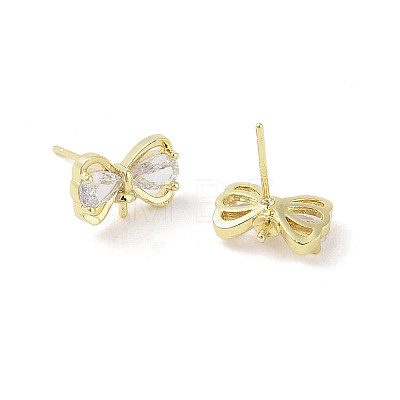 Bowknot Brass Stud Earrings Findings KK-L214-01G-1