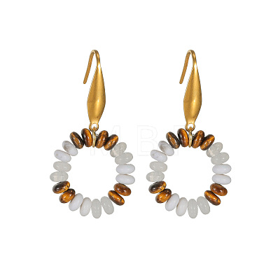 Natural Howlite & Natural Tiger Eye Bead Dangle Stud Earrings WGF593F-02-1