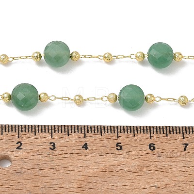 Natural Green Aventurine Faceted Flat Round Beaded Chain Necklaces with Matte Brass Beads GG-CBA37F5-01G-10-1