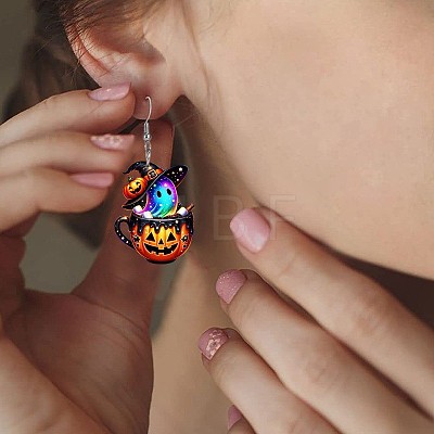 Pumpkin Cup with Ghost Acrylic Dangle Earrings FS-WG7B4FC-01-1
