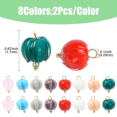 16Pcs 8 Colors Flower Bud Handmade Lampwork Pendants PALLOY-YW00156-1