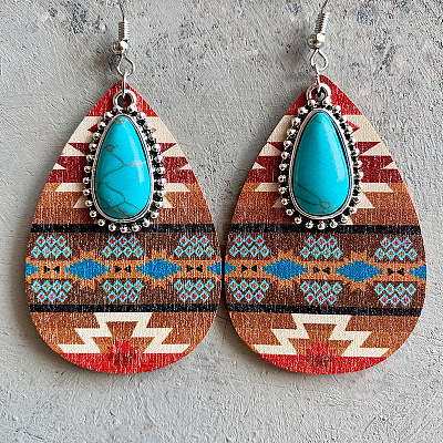 Alloy & Wood Dangle Earrings FS-WG96502-01-1