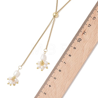 Natural Cultured Freshwater Pearl Flower Beaded Pendant 304 Stainless Steel Cable Chain Lariat Necklaces NJEW-JN05970-1