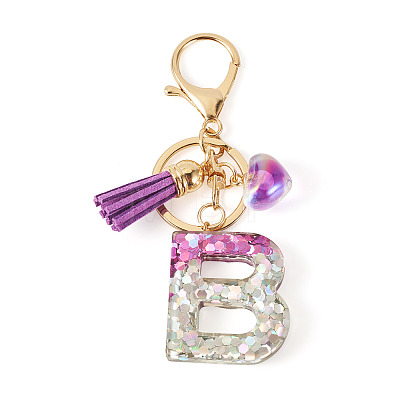 Alloy Resin Heart Keychains KEYC-TADJ0002-01G-B-1