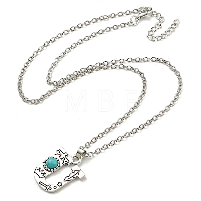 Letter A~Z Antique Silver Plated Alloy with Synthetic Turquoise Pendant Necklaces NJEW-G080-01U-1