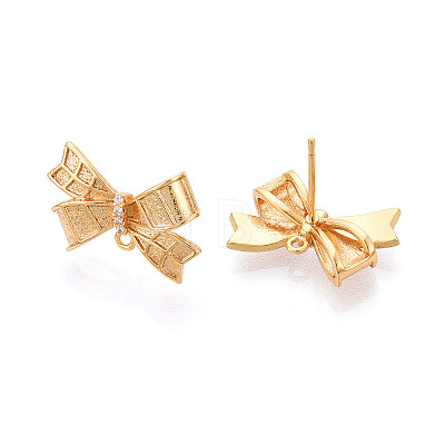 Brass Micro Pave Cubic Zirconia Stud Earring Findings KK-N263-15G-1
