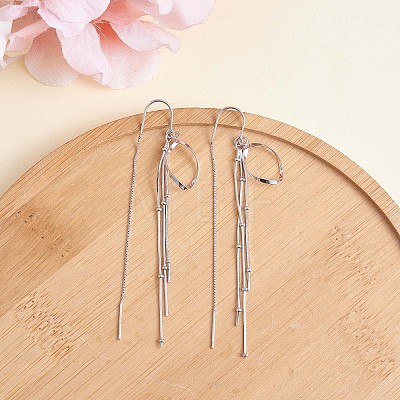 Anti-Tarnish Rhodium Plated 925 Sterling Silver Teardrop with Chain Tassel Dangle Earrings JE1044A-1