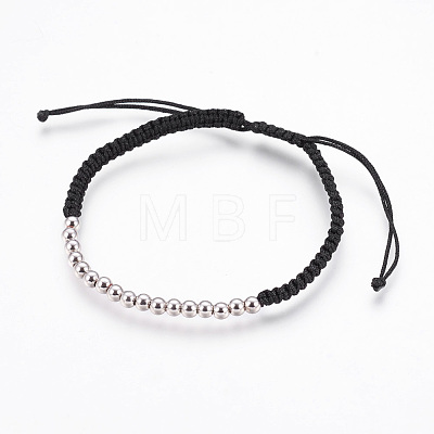 Adjustable Brass Braided Beaded Bracelets BJEW-JB03778-02-1