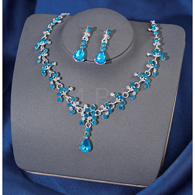 Teardrop Alloy Rhinestone Pendant Necklaces & Stud Dangle Earrings Sets FS-WGE9DA1-08-1