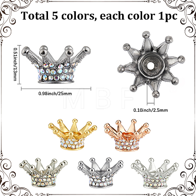 5Pcs 5 Colors Alloy Rhinestone Crown Beads FIND-SC0023-77-1