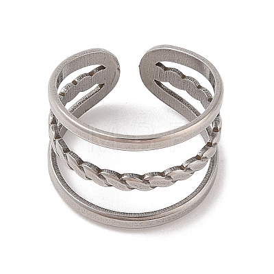 Non-Tarnish Twist 304 Stainless Steel Three-layer Cuff Rings for Women RJEW-G322-02P-1