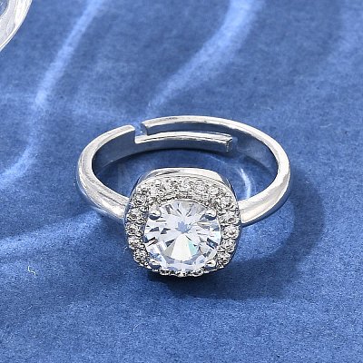 Brass Micro Pave Clear Cubic Zirconia Cuff Open Rings CU-CBA5C10-12P-1