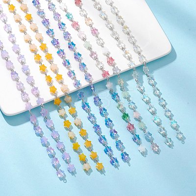 Iron Glass Handmade Star Link Chains AJEW-JB01435-1