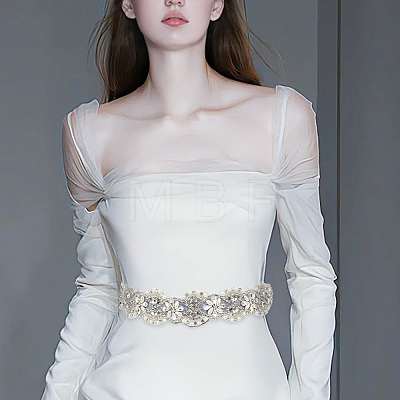 Brass Flower Bridal Belt with Glass Rhinestones for Wedding Dress AJEW-WH0455-005B-1
