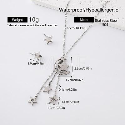 304 Stainless Steel Moon Star Stud Earrings & Tassel Necklaces Sets for Women IY3689-1-1