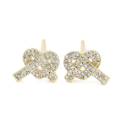 Rack Plating Brass Micro Pave Clear Cubic Zirconia Stud Earrings for Women EJEW-M260-16G-1