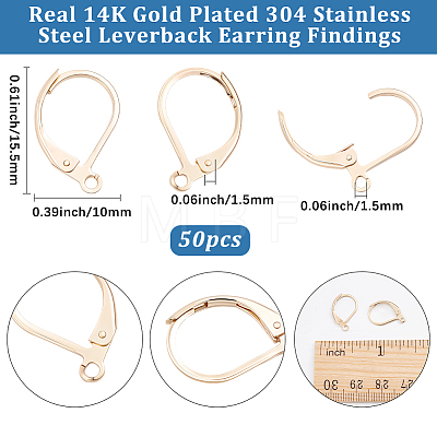 50Pcs 304 Stainless Steel Leverback Earring Findings STAS-BBC0011-12-1