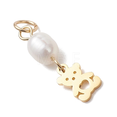 Natural Cultured Freshwater Pearl Rice with 304 Stainless Steel Pendants PALLOY-JF04791-1