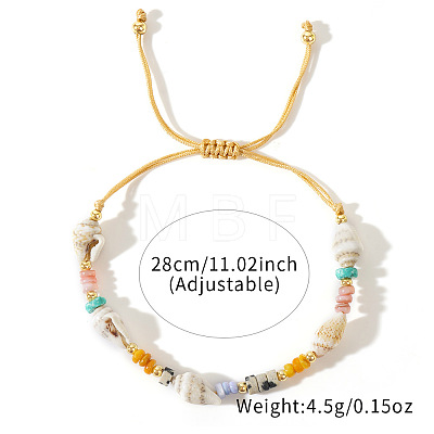 Bohemian Natural Gemstone & Seashell & Brass Beads Braided Bead Bracelets OF4081-1