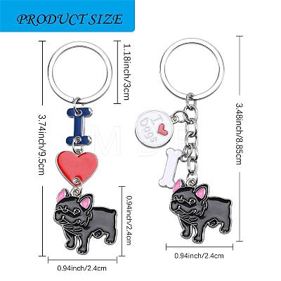 WEWAYSMILE 2 pcs Dog Keychain Car Keychain Pet Pendant Key-Ring Lovely Dog Key-ring Portable Metal Keychain Gift for Pet Lover Birthday Puppy Theme Party Supplies (Black Bulldog) JX793A-1