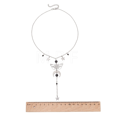 201 & 304 Stainless Steel Moon Star Butterfly Pendant Cable Chain Necklaces NJEW-TA00228-1