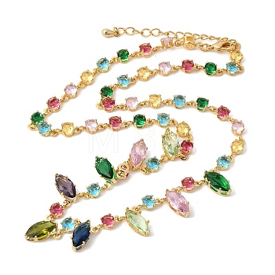 Brass Pave Colorful Cubic Zirconia Geometric Link Chain Necklaces NJEW-C111-03A-1