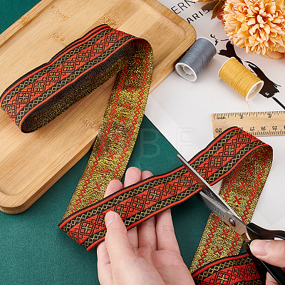 7M Flat Ethnic Style Polyester Rhombus Ribbon OCOR-WH0082-131-1