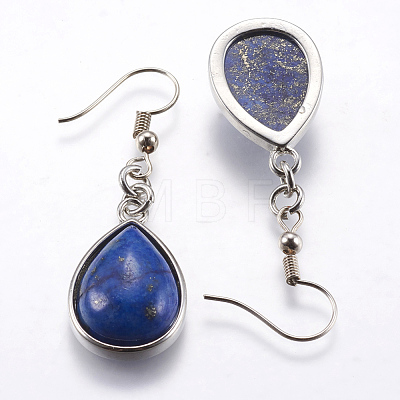 Natural Lapis Lazuli Dangle Earrings EJEW-P143-A07-1