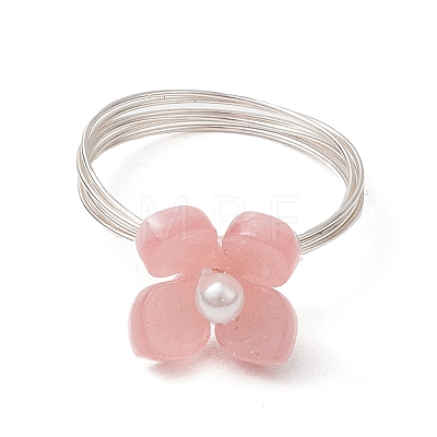 Flower Cellulose Acetate(Resin) & Shell Pearl Finger Rings RJEW-TA00181-02-1