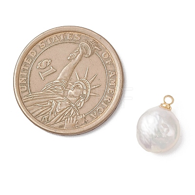 Natural Nucleated Pearl Keshi Pearl Flat Round Charms PALLOY-JF04781-1