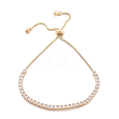 Brass Pave Clear Cubic Zirconia Square Box Chain Slider Bracelets BJEW-YWC0002-10A-G-1