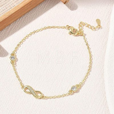 Brass Micro Pave Clear Cubic Zirconia Infinity Link Bracelets KK-CBA6980-27G-1