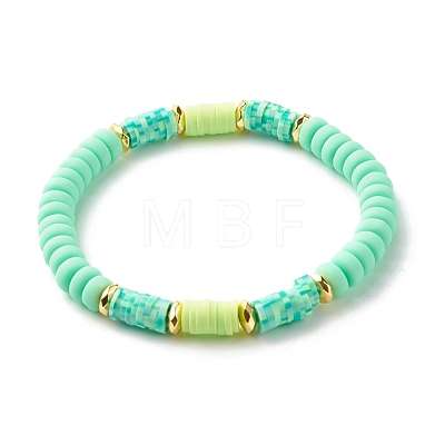 Natural Sandalwood Round & Polymer Clay Heishi Beads Stretch Bracelets Sets BJEW-JB07437-1