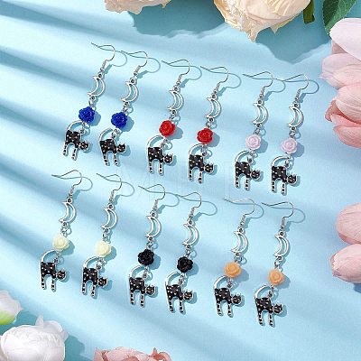 Alloy Enamel Cat Dangle Earrings EJEW-JE05846-1