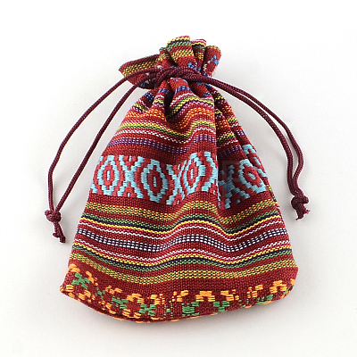 Ethnic Style Cloth Packing Pouches Drawstring Bags ABAG-R006-10x14-01G-1