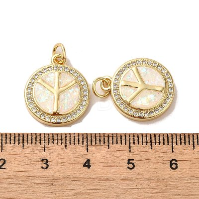 Flat Round with Peace sign & Tower Brass Micro Pave Cubic Zirconia with Synthetic Opal Pendants KK-D096-07B-G-1