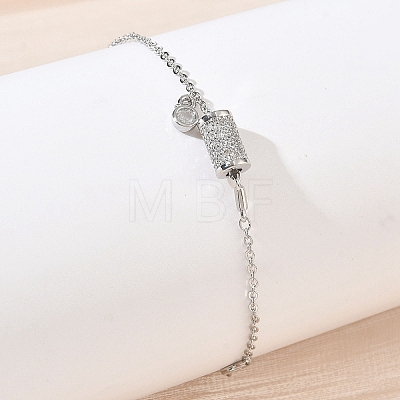 Brass Micro Pave Clear Cubic Zirconia Column Charm Bracelets KK-CBA6980-26P-1