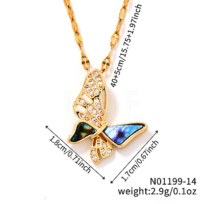 Hollow Out Brass Clear Cubic Zirconia Butterfly Pendant Necklaces QX3520-1-1